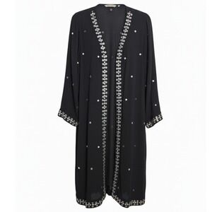 Soft Surroundings Black Sequin Kimono Duster Cardigan LG Boho Whimsigoth Topper